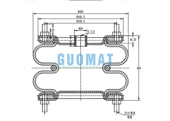 8" soufflets en caoutchouc compliqués de la bride X2 de plat en aluminium industriel du ressort pneumatique W01R584055 Firestone
