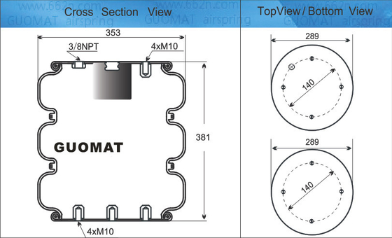 Printemps d'air industriel 4xM10 vis GUOMAT n° 3B7383-3/8 Bellow n° 3B383 Diamètre naturel 351 mm
