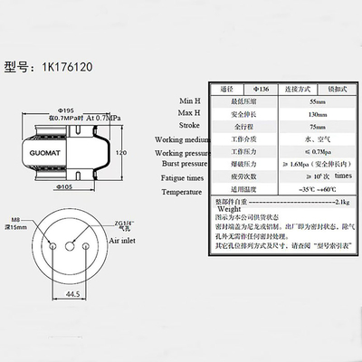 1K176120 Airbag remplacer Goodyear 1B7-544 1B7544 ressort de suspension d'air à enroulement unique