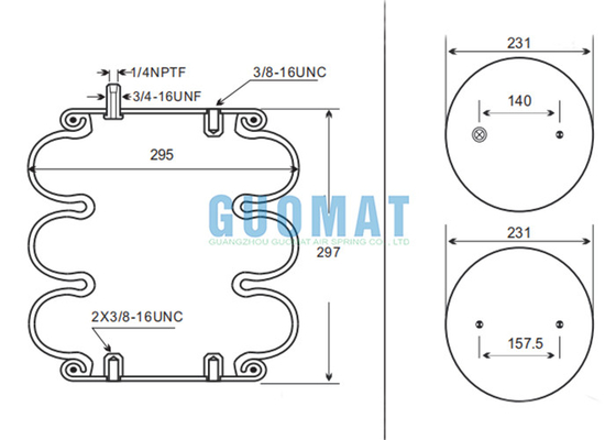 Remplacement de ressort à air triple enroulé FT 330-29 431 Contitech 3B12-300 Goodyear pour machine métallique élargie