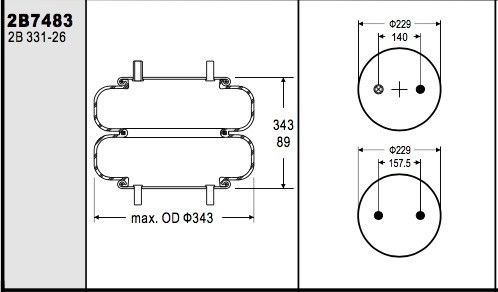 Ressort pneumatique FD331-26 373 industriel W01-358-7483 pour Ridewell 1003587483C