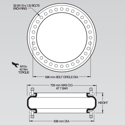 Construction de haute résistance W01M586972 des ressorts pneumatiques de Firestone de style 138-1.5 industriels