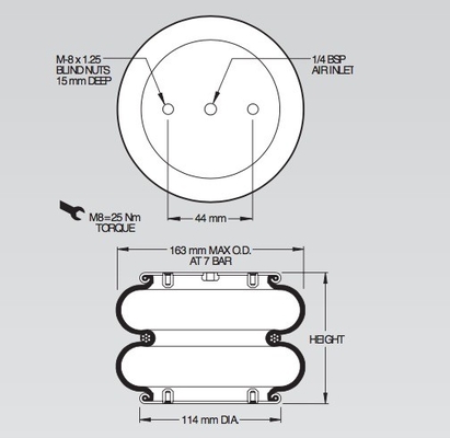 Airbag compliqué industriel d'airbags de W01M586160 Firestone/de no. 25 en caoutchouc de soufflets double