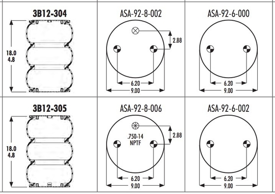 croix compliquée triple de ressort pneumatique de 3B12-304 Goodyear à Firestone W01-358-8013