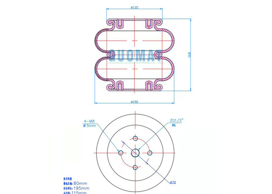 entrée d'air industrielle du déclencheur G1/4 de convolution de ressorts pneumatiques 2B188168 double