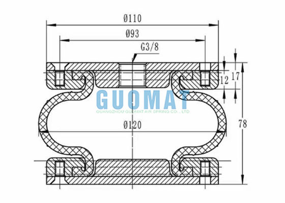 4 2/1" soufflets en caoutchouc compliqués industriels du ressort pneumatique de DUNLOP X1 W01-R58-4050 Firestone
