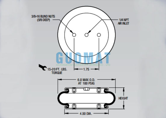 W01-358-7001 Ressort pneumatique Firestone Bellow Style 16 Suspension pneumatique à simple volute