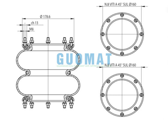 291.2.201 T291/2 Ballon à suspension pneumatique 365461 Printemps à air enroulé 81720882 LANCIA