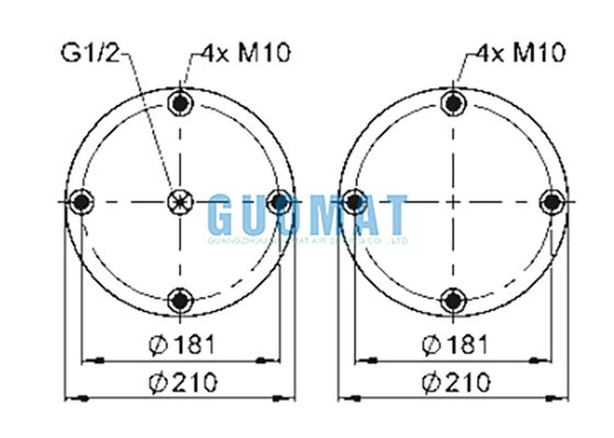 10''X2 Soufflet en caoutchouc rempli de gaz FD 210-22 1/2 M10 Ressort pneumatique industriel à bride Contitech