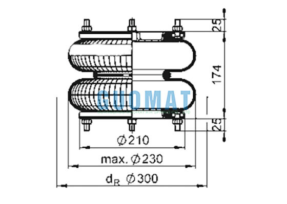 10''X2 Soufflet en caoutchouc rempli de gaz FD 210-22 1/2 M10 Ressort pneumatique industriel à bride Contitech